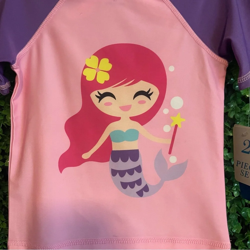 Dreamwave Swim Toddler 2pc Rashgaurd Mermaid Swim Set 3T Quick Dry pink Purple
